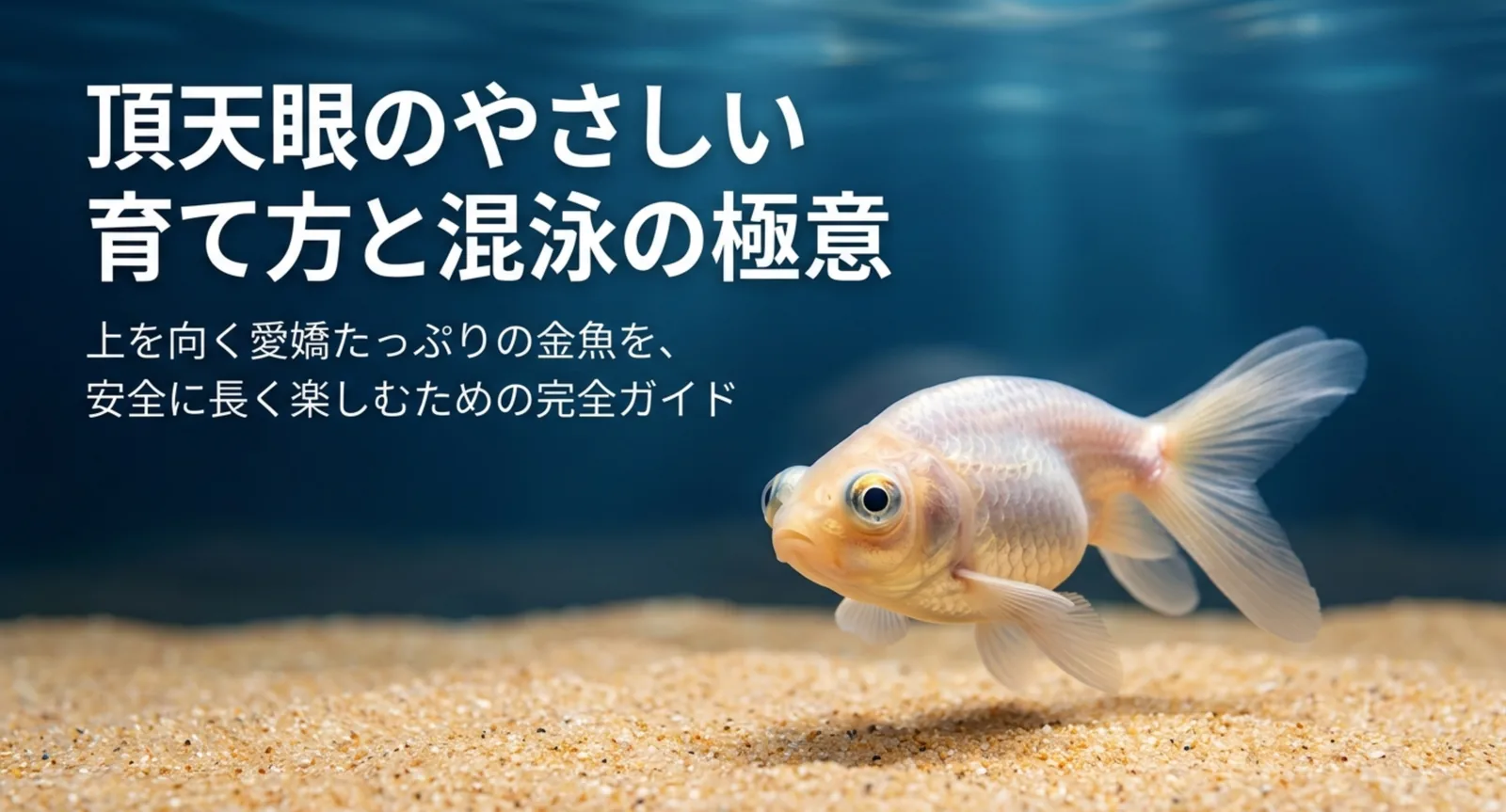 砂底をゆったり泳ぐ白い頂天眼のイメージ