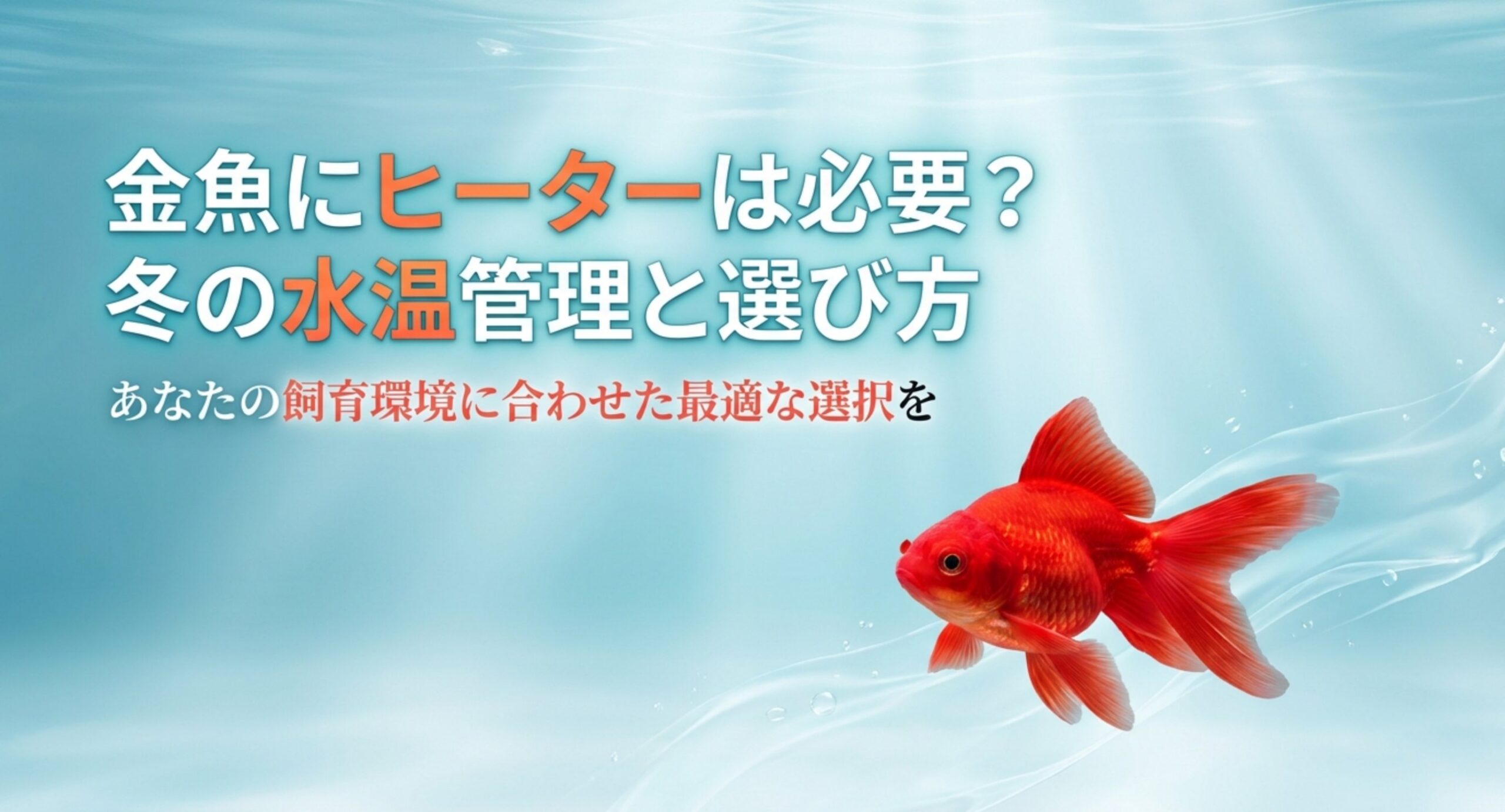 水槽の金魚と、冬の水温管理とヒーターの選び方をイメージした扉のスライド