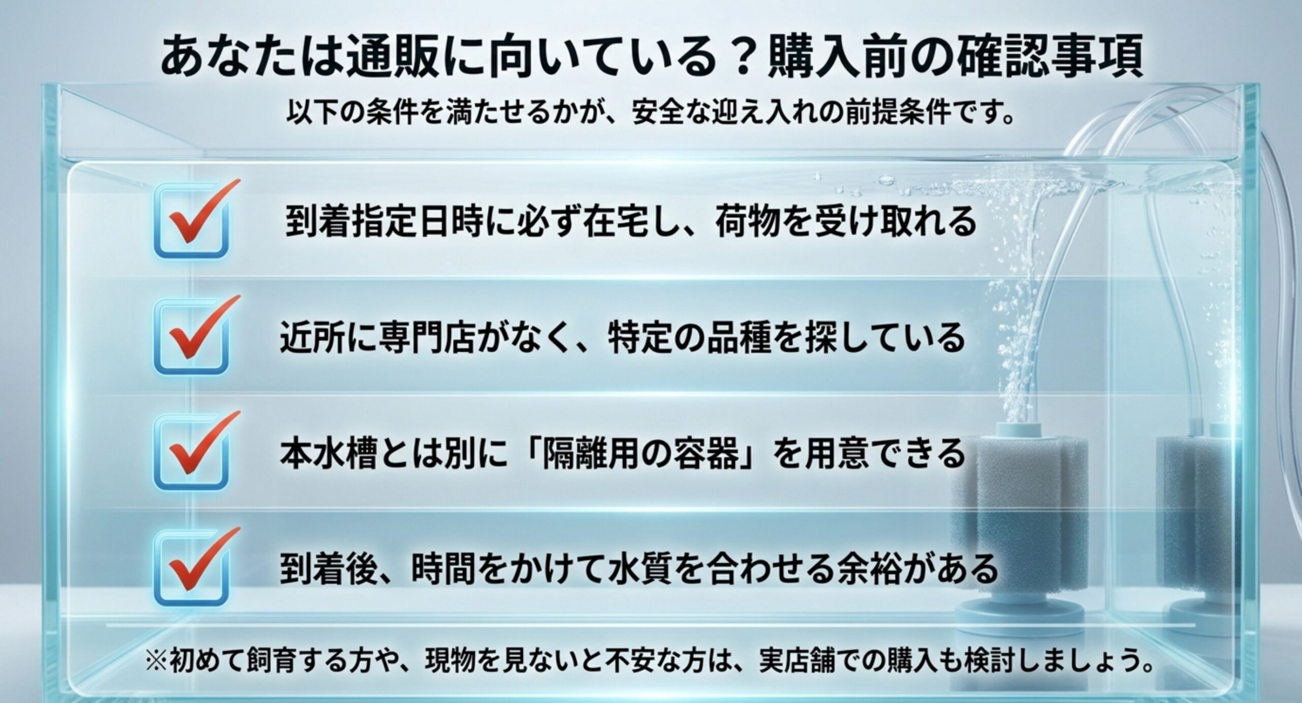 金魚通販の利用に向いているかを判断する購入前の確認事項リスト