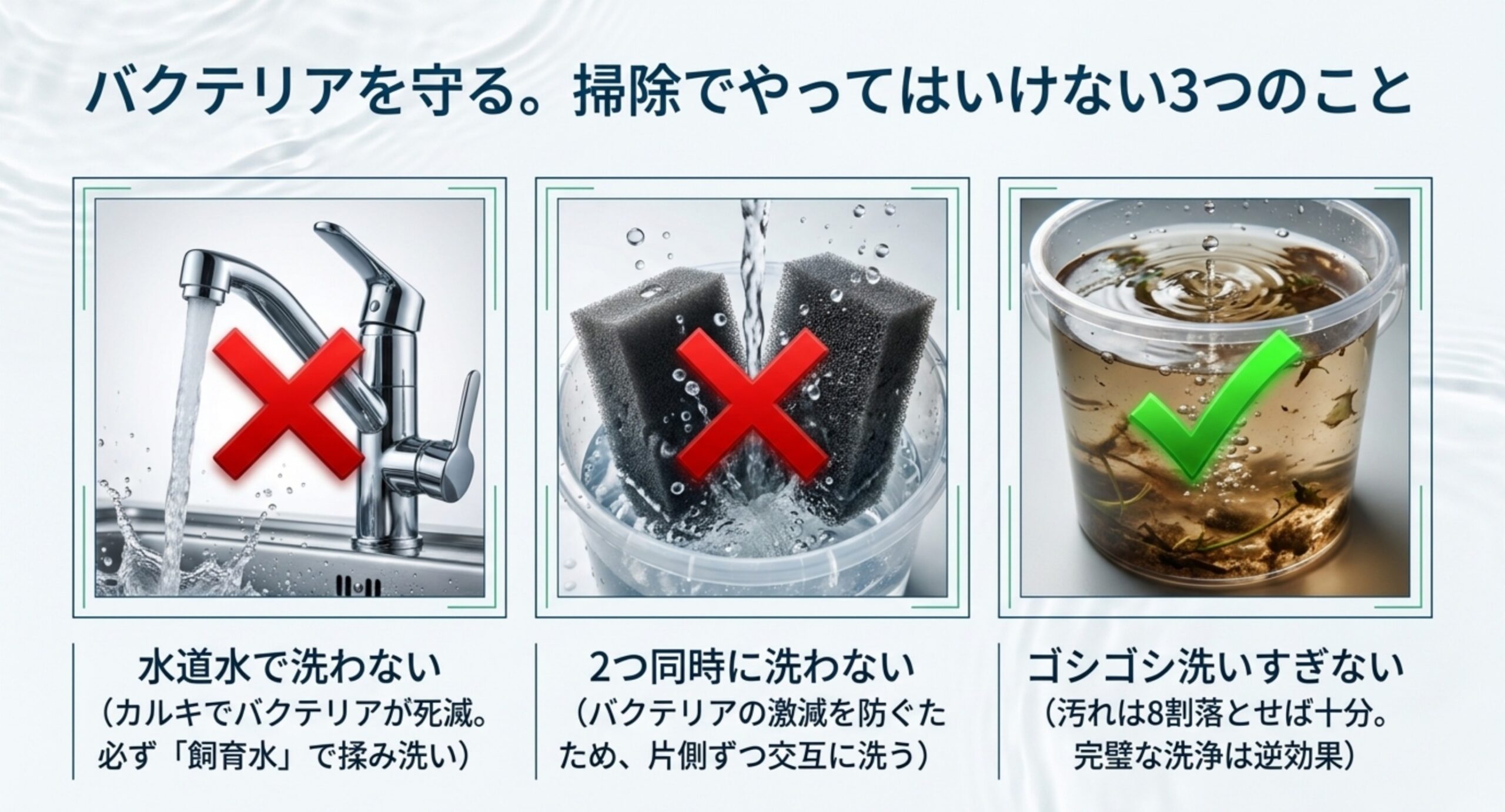 水道水で洗わない・同時に洗わない・洗いすぎない掃除のNG3点