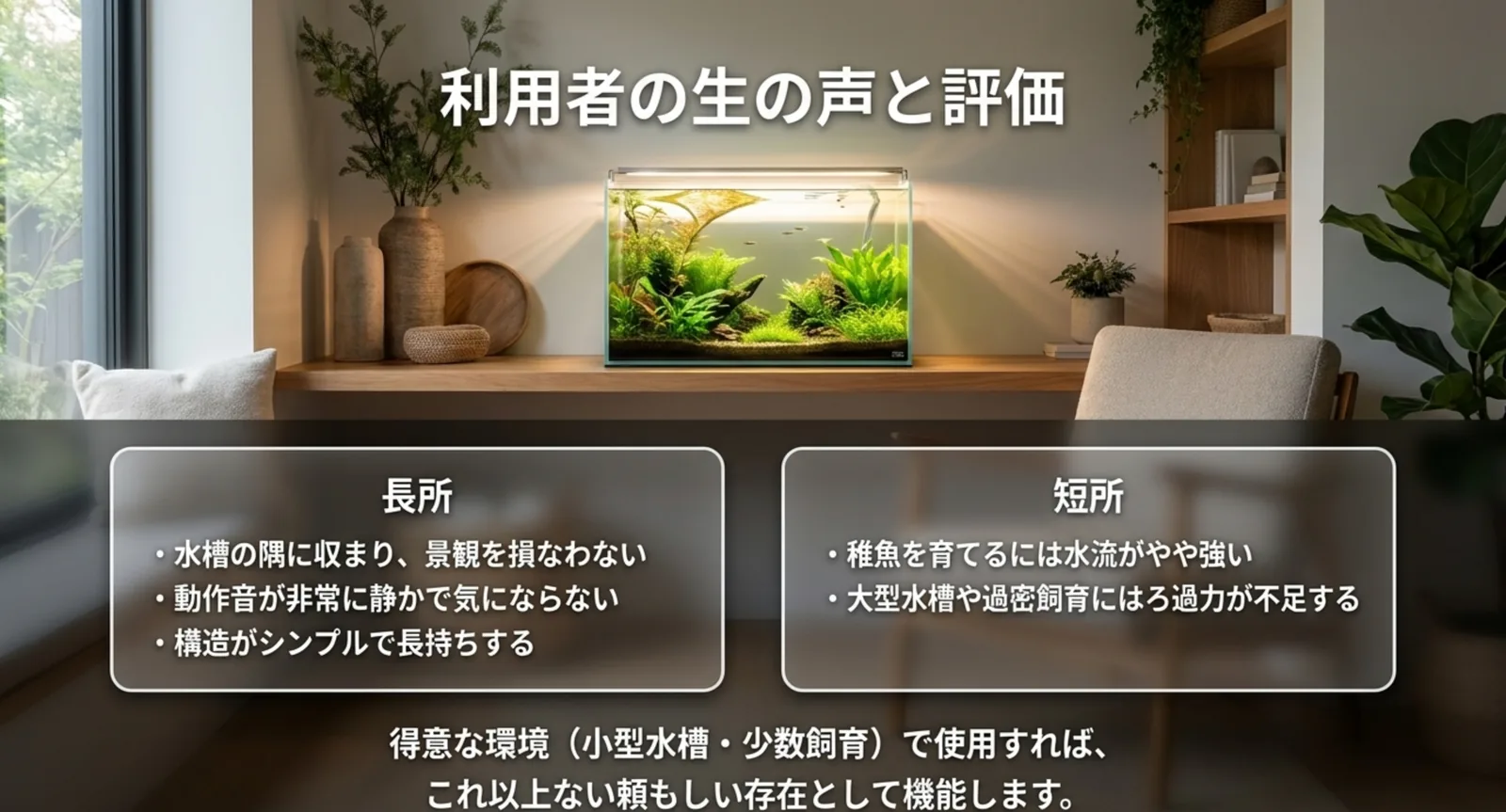 リビングの小型水槽と利用者評価の長所・短所まとめ