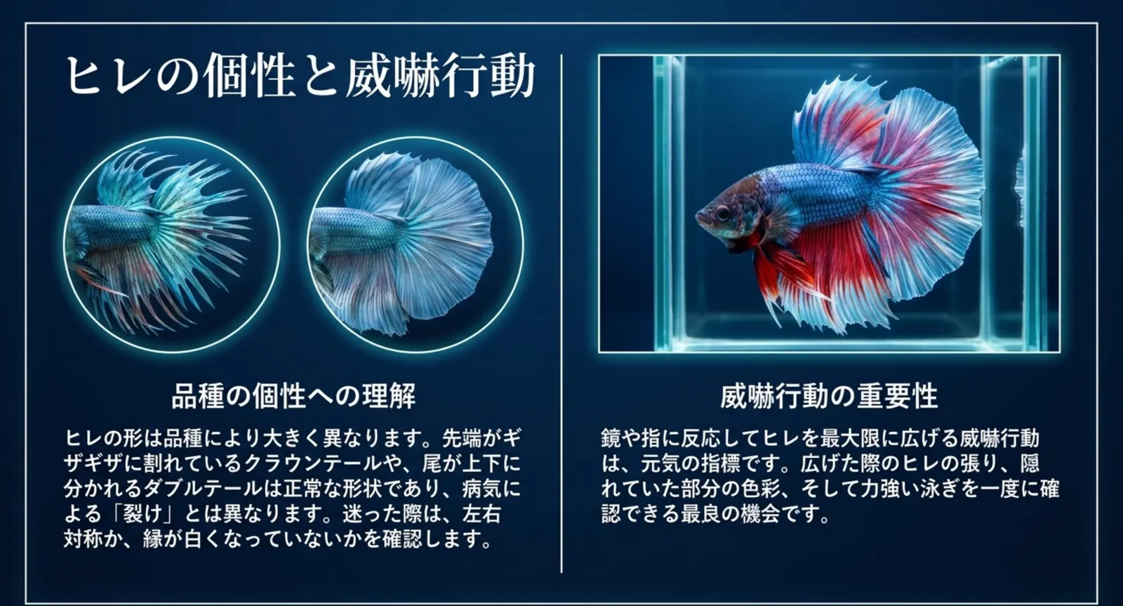 品種ごとのヒレの個性と、健康を示す威嚇行動フレアリングの重要性