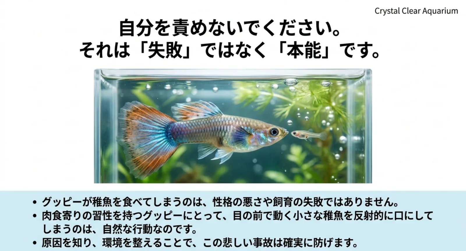 グッピーの共食いが本能による自然な行動であることを示した図