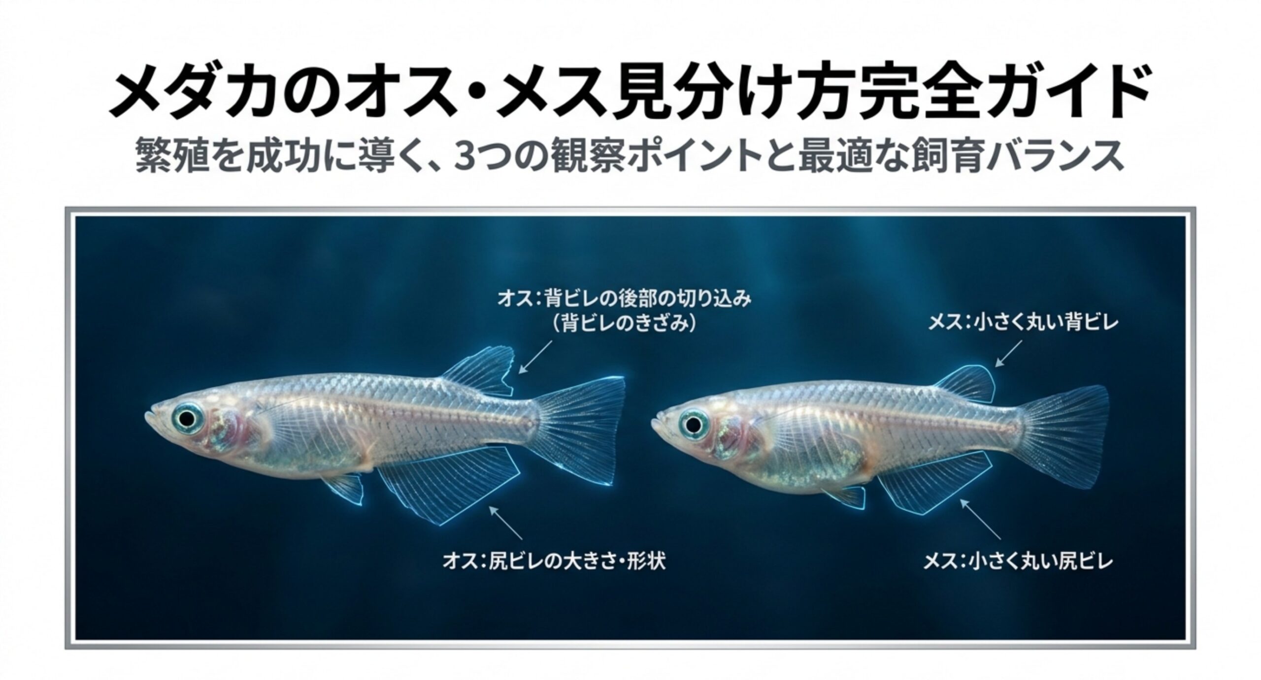 メダカのオスとメスのヒレの違いを示したイメージ