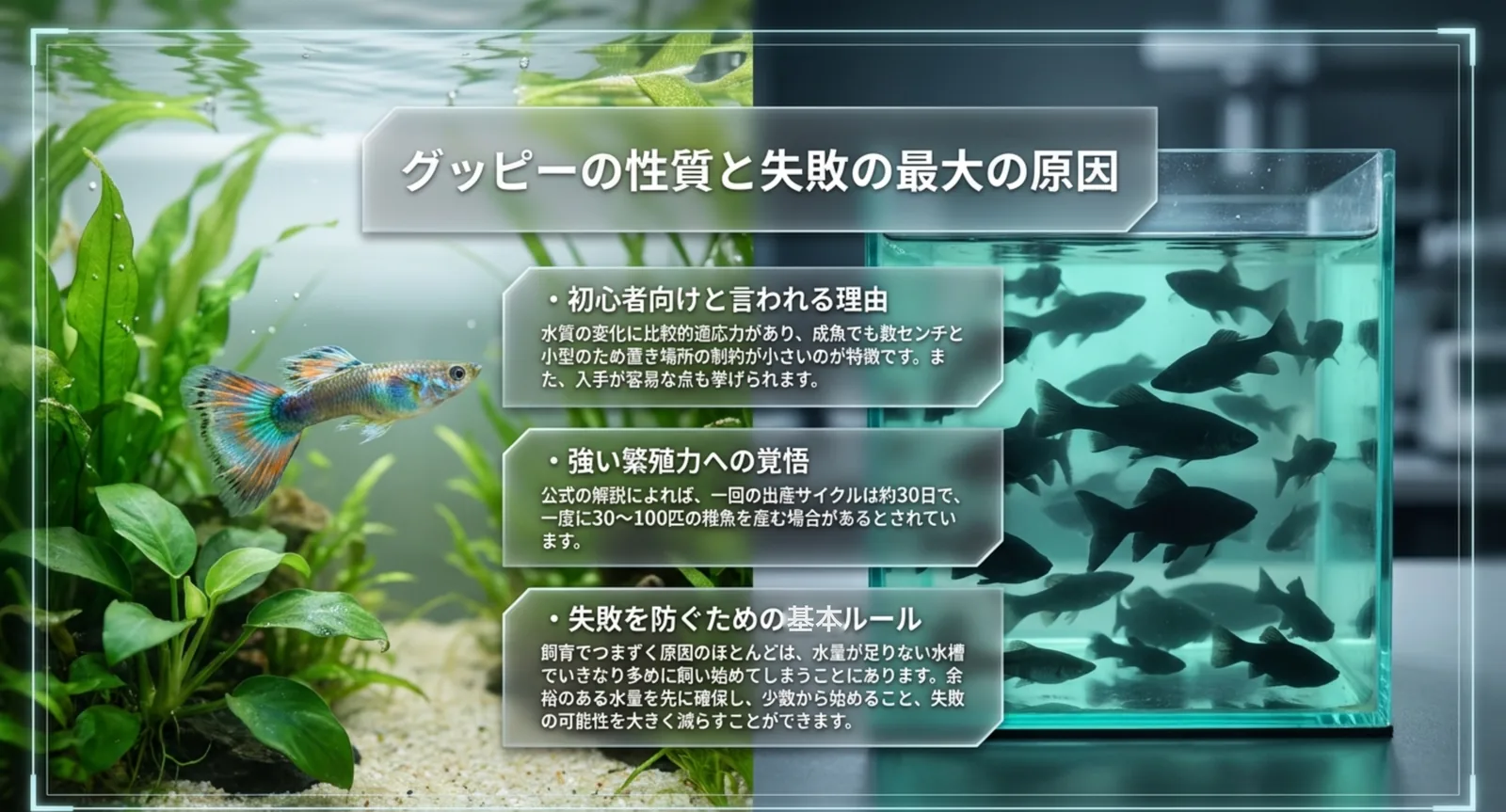 初心者向けと言われる理由・強い繁殖力への覚悟・失敗を防ぐ基本ルールの3点を並べたスライド