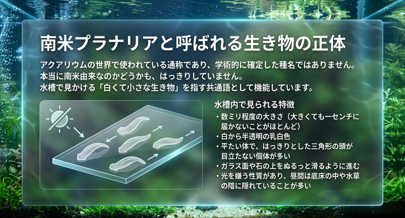 学術名ではない通称であることと大きさや色などの特徴を並べたスライド