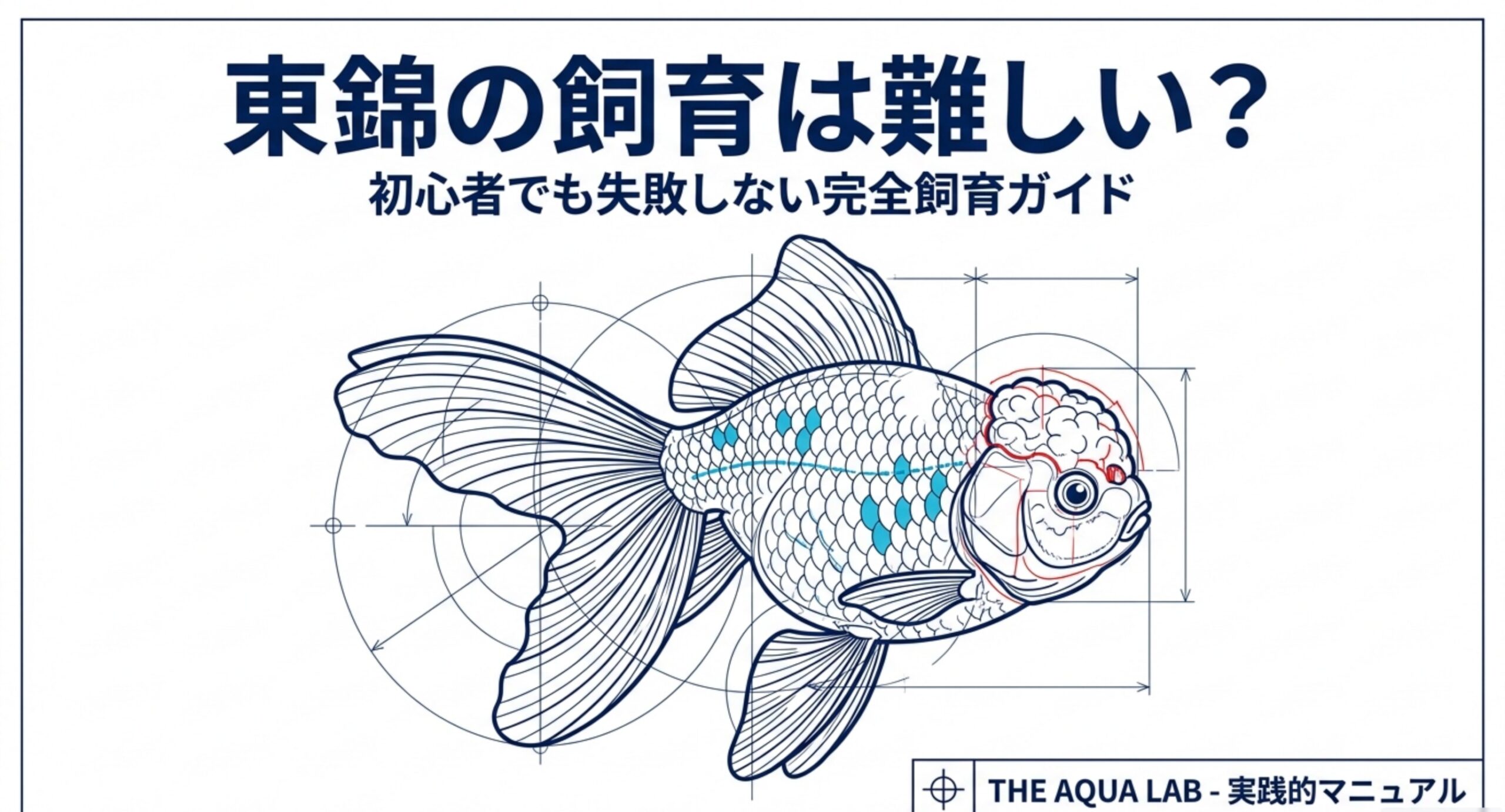 東錦の体型と肉瘤の位置を製図風に描いた飼育ガイドの表紙スライド