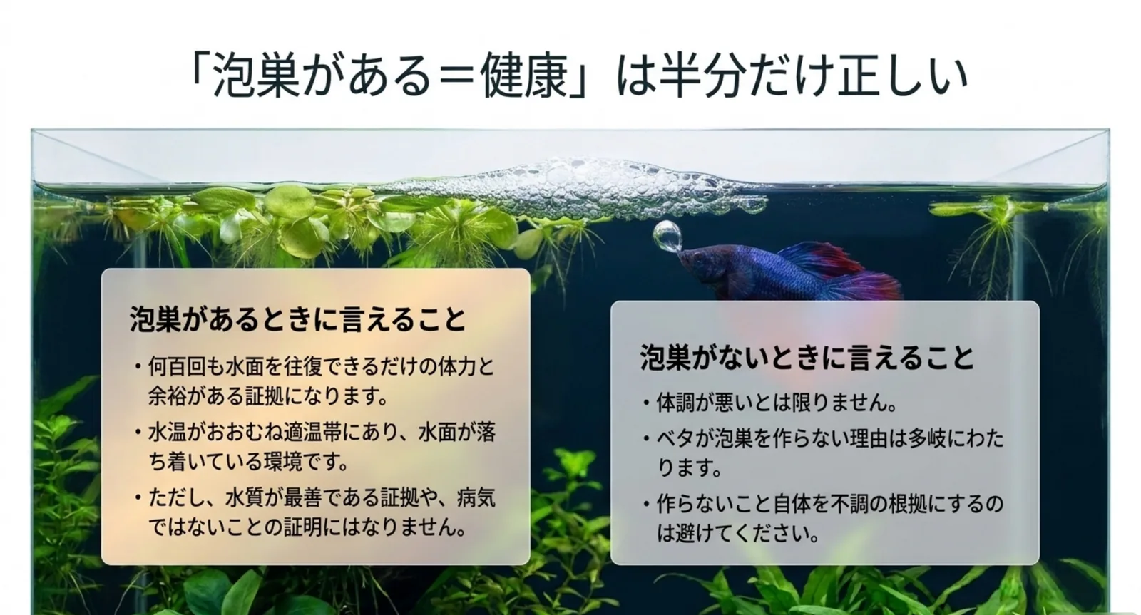 泡巣があるときに言えることと、無いときに言えないことを並べた図
