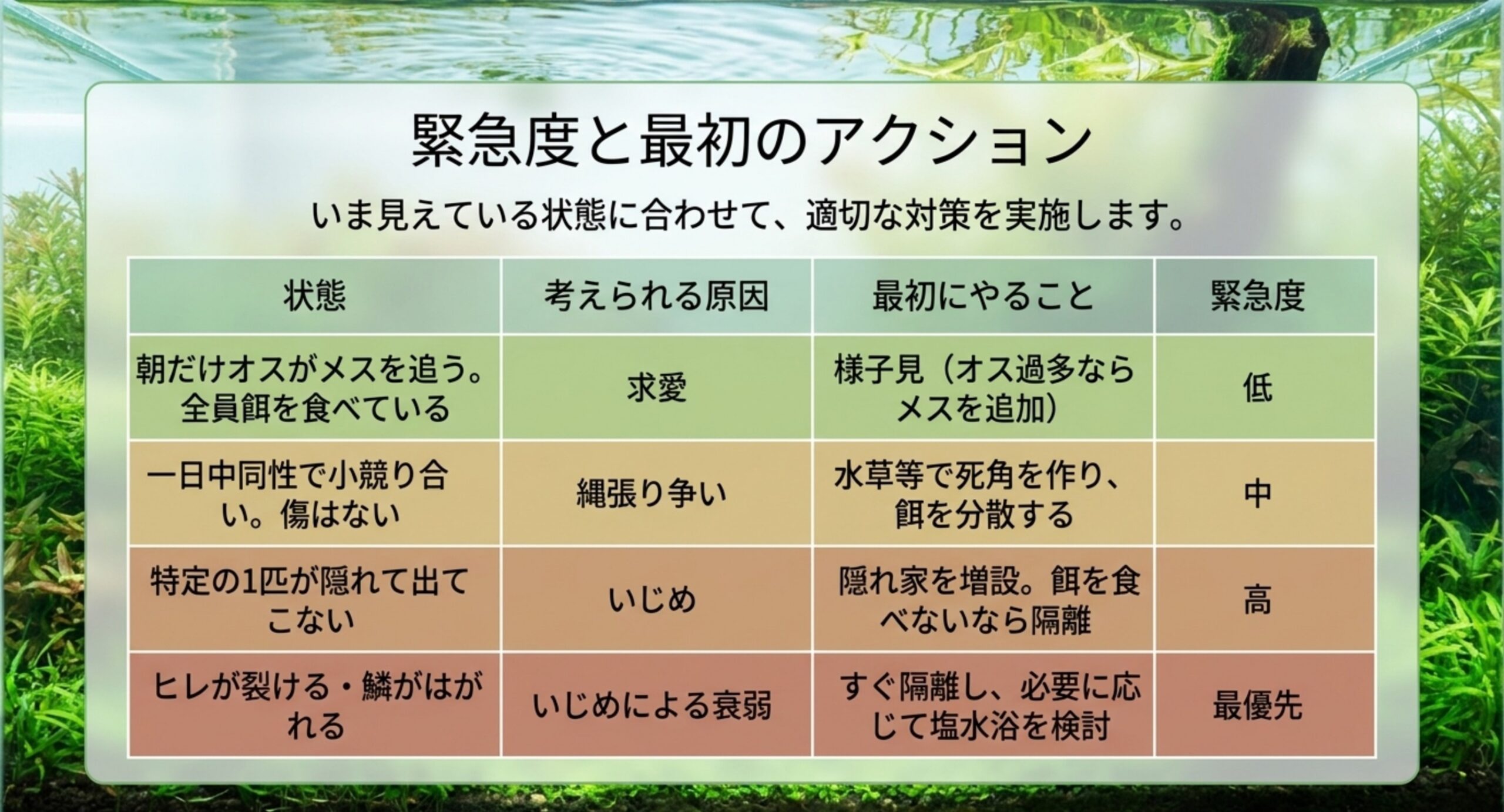 緊急度と最初のアクション いま見えている状態別に原因・最初にやること・緊急度をまとめた早見表